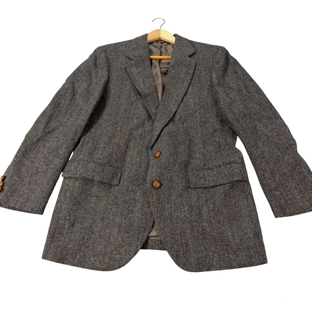 Vintage Bespoke Tweed Mens 40R Brown Herringbone Blazer Sport Coat Jacket EUC